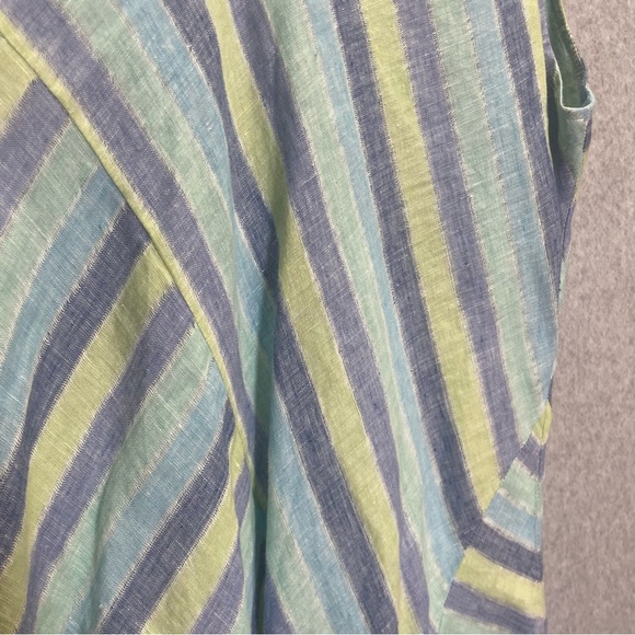 J Jill Liven Linen Lotus Blue Asymmetrical Patchwork Stripe V Neck Maxi Dress - Picture 9 of 9